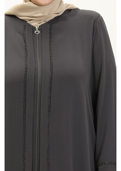 Büyük Beden Taşlı Ferace 4005-06 Gri fırsatları