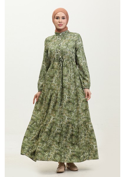 Karışık Desenli Elbise 0352-04 Haki