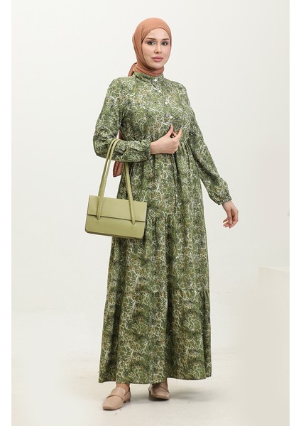 Karışık Desenli Elbise 0352-04 Haki fiyatları