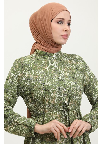 Karışık Desenli Elbise 0352-04 Haki modelleri