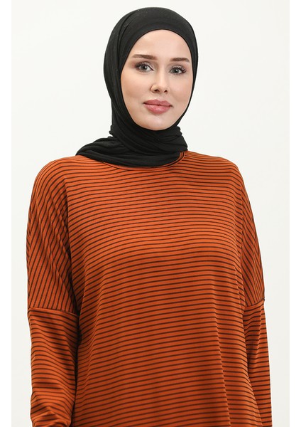 Yarasa Kol Mevsimlik Çizgili Tunik 8667-01 Siyah Kiremit modelleri