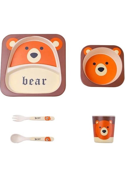 Imebaby 5 Parçalı Bambu Sofra Takımı, Bambu Kase, Bebek Besleme Tabağı, Yaratıcı Karikatür Çocuk Kasesi/bardağı, Çatal ve Kaşık Hediye Seti (Yurt Dışından)
