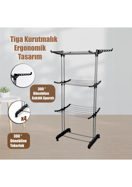 Fit'S Tiga 3 Katlı Tekerlekli Kurutmalık