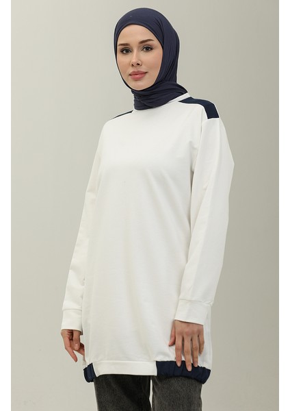 Sıfır Yaka Sweatshirt 23086-04 Ekru modelleri