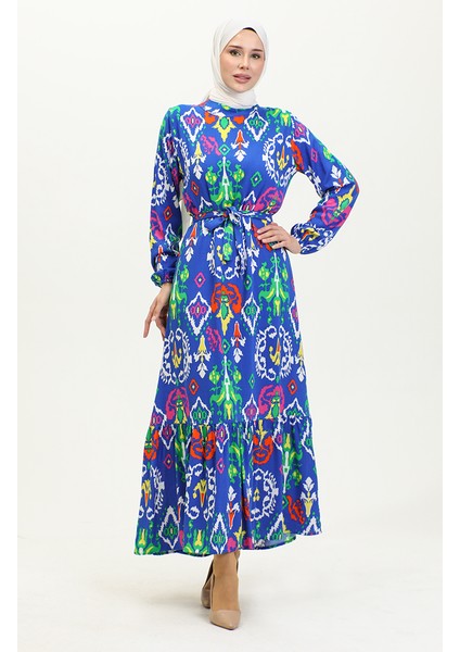 Eteği Büzgülü Renkli Viskon Elbise 0427-05 Saks fiyatları