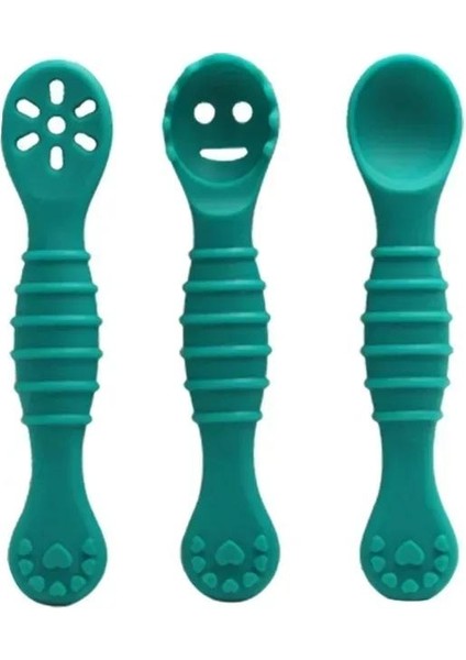 3'lü Sevimli Bebek Öğrenme Kaşığı Sofra Seti Gıda Sınıfı Yapışkan Kaşık Çocuk Eğitim Besleme (Yurt Dışından)