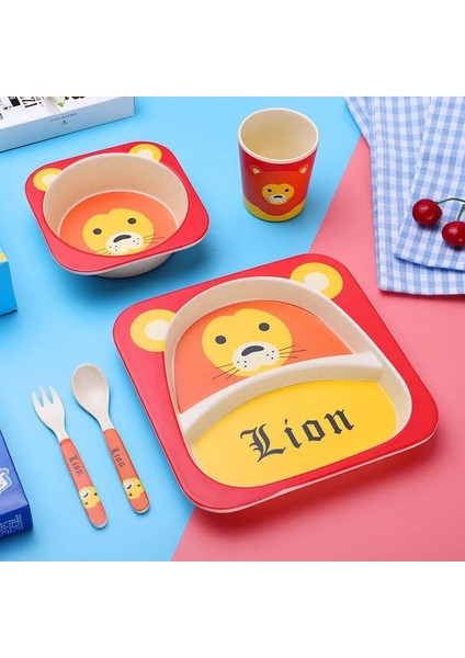 Imebaby 5 Parçalı Bambu Sofra Takımı, Bambu Kase, Bebek Besleme Tabağı, Yaratıcı Karikatür Çocuk Kasesi/bardağı, Çatal ve Kaşık Hediye Seti (Yurt Dışından)