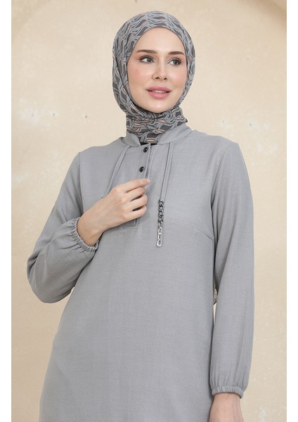 Düğme Detaylı Tunik Pantolon Ikili Takım 1004-05 Gri fırsatları