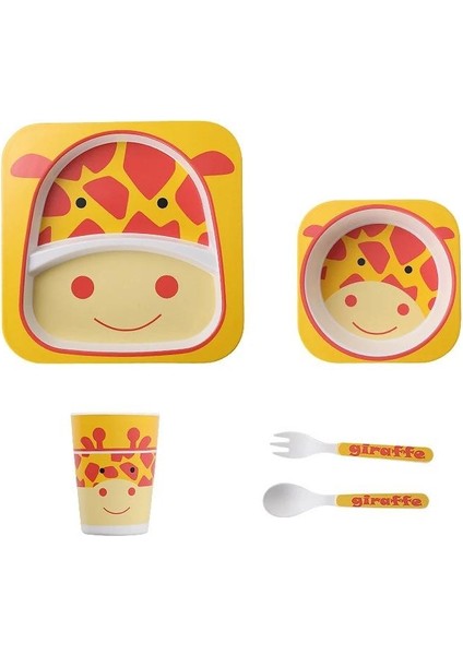 Imebaby 5 Parçalı Bambu Sofra Takımı, Bambu Kase, Bebek Besleme Tabağı, Yaratıcı Karikatür Çocuk Kasesi/bardağı, Çatal ve Kaşık Hediye Seti (Yurt Dışından)