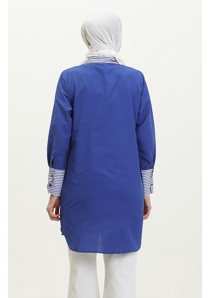 Çizgili Garnili Tunik 4823-01 Saks indirimleri