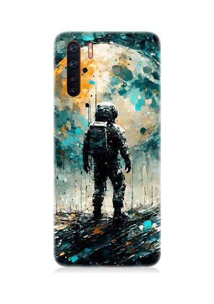 Oppo Reno 3 Uyumlu Ayda Astronot Desenli Silikon Kılıf