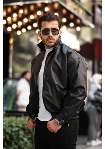 Streetwear Siyah Oversize Vintage Beli Lastikli Rahat Kesim Deri Ceket fiyatları