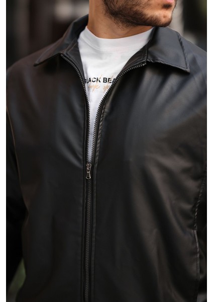 Streetwear Siyah Oversize Vintage Beli Lastikli Rahat Kesim Deri Ceket fırsatları