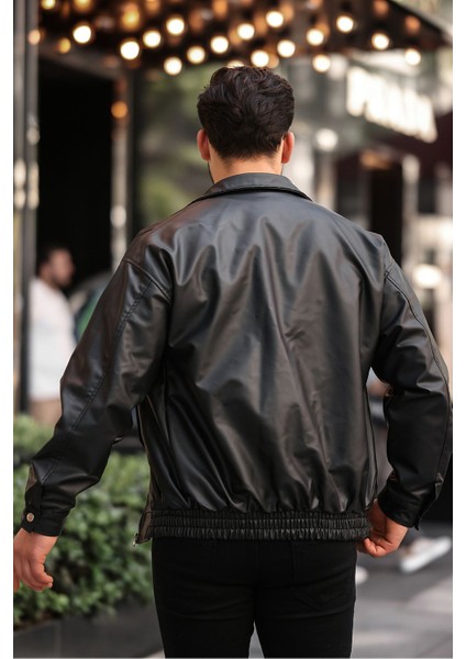 Streetwear Siyah Oversize Vintage Beli Lastikli Rahat Kesim Deri Ceket indirimleri