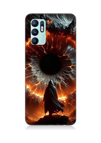 Oppo Reno 6 Uyumlu Ateş Çemberi Desenli Silikon Kılıf