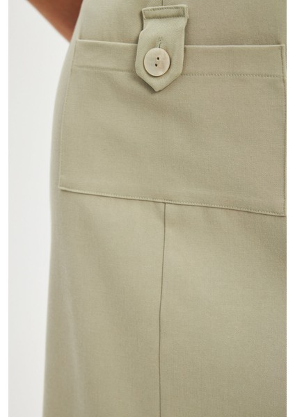 Yeşil U Yaka Yırtmaçlı Kolsuz Kalın Midi Elbise fırsatları