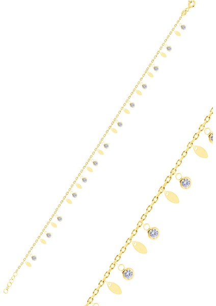 Gümüş Altın Yaldızlı Zirkon Taşlı Mekik Pullu Halhal SGTL10548GOLD