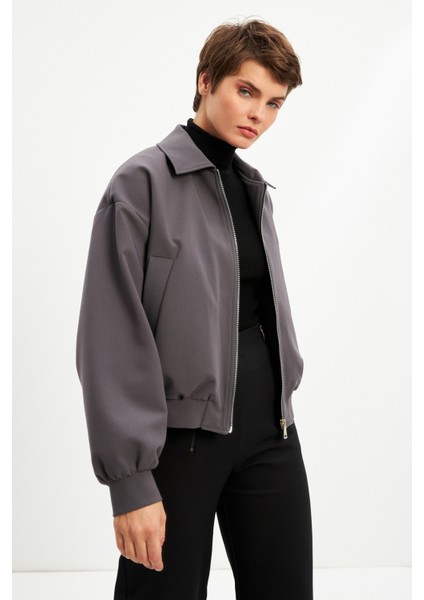 Füme Bomber Astarlı Fermuarlı Ceket modelleri
