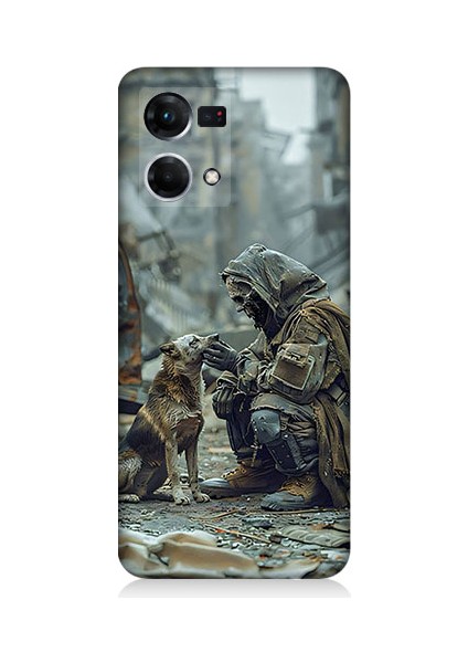 Oppo Reno 7 Uyumlu Köpek ve Adam Desenli Silikon Kılıf