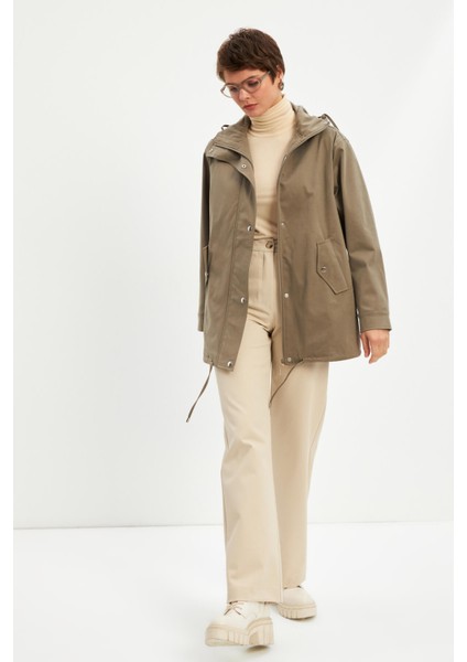 Haki Kapüşonlu Astarlı Ceket