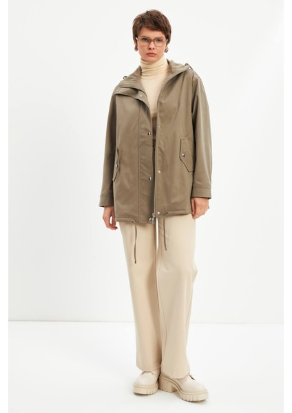 Haki Kapüşonlu Astarlı Ceket modelleri