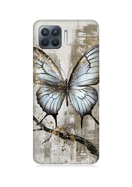 Oppo Reno 4 Lite Uyumlu Gri Kelebek Desenli Silikon Kılıf