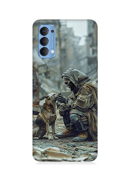 Oppo Reno 4 Uyumlu Köpek ve Adam Desenli Silikon Kılıf