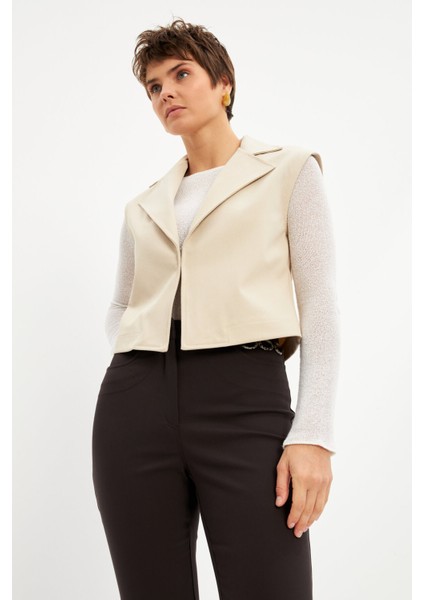 Ekru Basic Astarsız Yelek modelleri