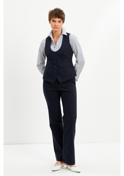 Lacivert U Yaka Astarlı Cepli Yelek fiyatları