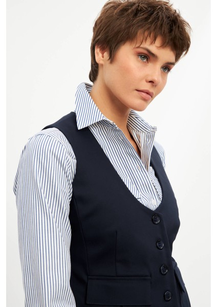 Lacivert U Yaka Astarlı Cepli Yelek indirimleri