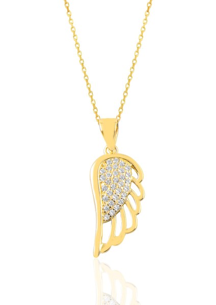 Gümüş Altın Yaldızlı Zirkon Taşlı Zerafet Kanat Kolye SGTL12630GOLD