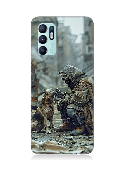 Oppo Reno 6 Uyumlu Köpek ve Adam Desenli Silikon Kılıf