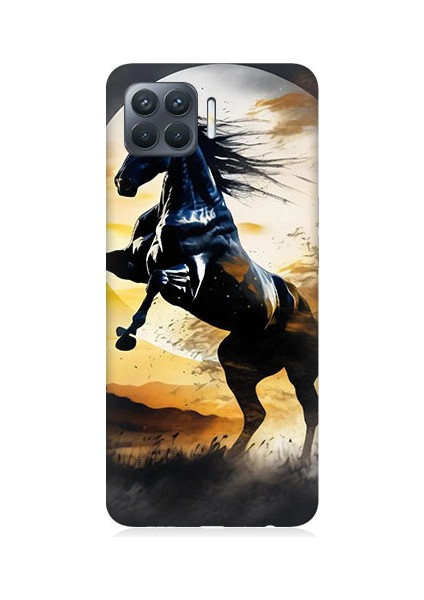 Oppo Reno 4 Lite Uyumlu Şaha Kalkmış At Desenli Silikon Kılıf