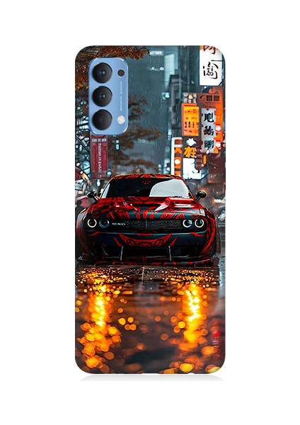 Oppo Reno 4 Uyumlu Gece Araba Desenli Silikon Kılıf