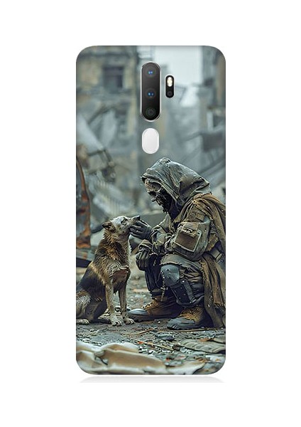 Oppo A9 2020 Uyumlu Köpek ve Adam Desenli Silikon Kılıf