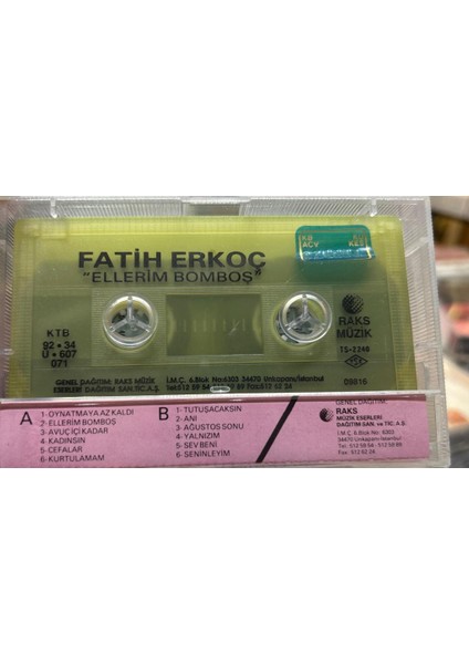 Fatih Erkoç – Ellerim Bomboş 1992 Baskı Kaset