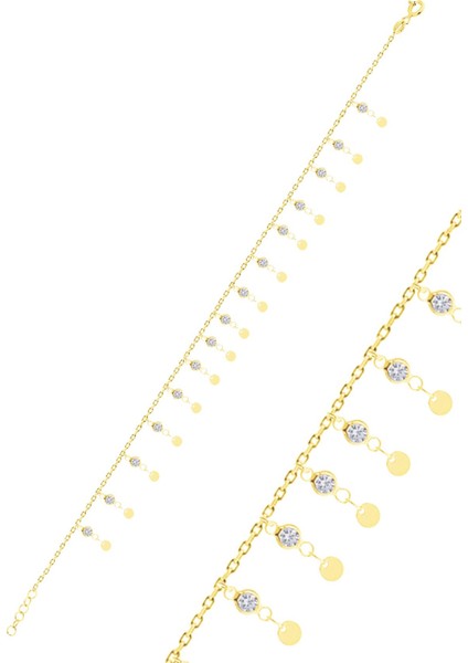 Gümüş Altın Yaldızlı Zirkon Taşlı Çift Sıra Pullu Halhal SGTL10534GOLD