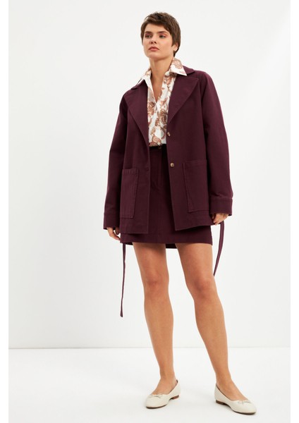 Bordo Kuşaklı Astarsız Cepli Ceket fiyatları