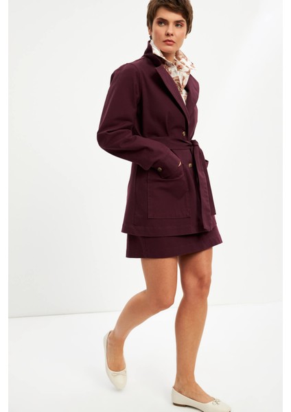 Bordo Kuşaklı Astarsız Cepli Ceket modelleri