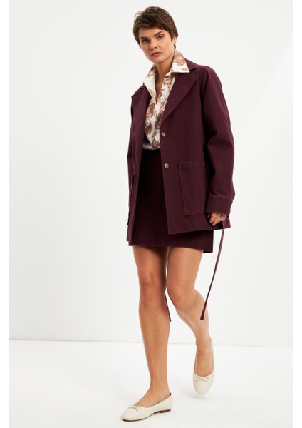 Bordo Kuşaklı Astarsız Cepli Ceket indirimleri