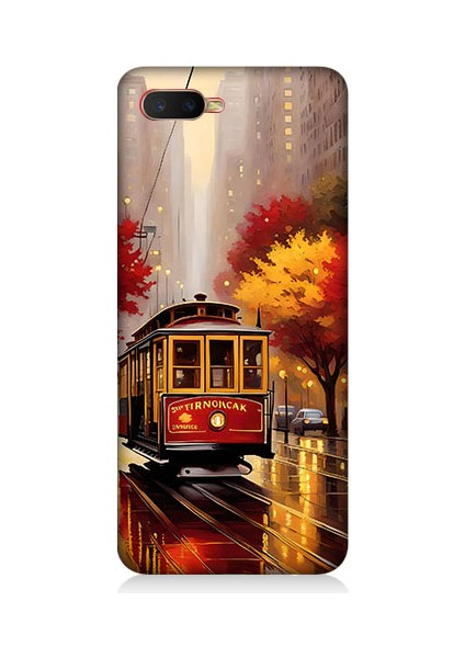 Oppo Rx 17 Neo Uyumlu Kırmızı Tramvay Desenli Silikon Kılıf