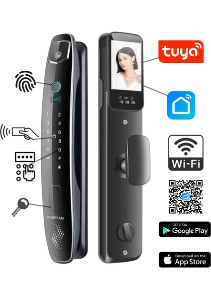 Tuya Kameralı Akıllı Kapı Kilidi - Anroid ve İos Destekli - Parmak İzi - Wifi - Parola - Ak1