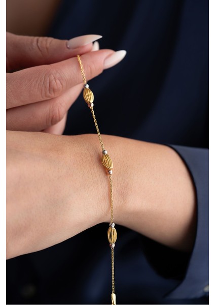 925 Ayar Gümüş Gold Oval Kafes Dorika Bileklik