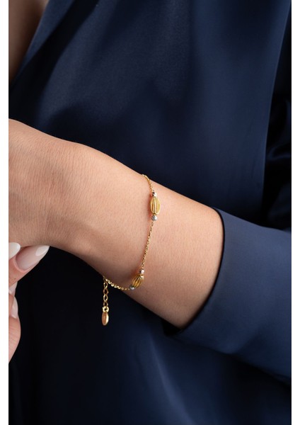 925 Ayar Gümüş Gold Oval Kafes Dorika Bileklik fiyatları