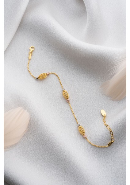 925 Ayar Gümüş Gold Oval Kafes Dorika Bileklik modelleri