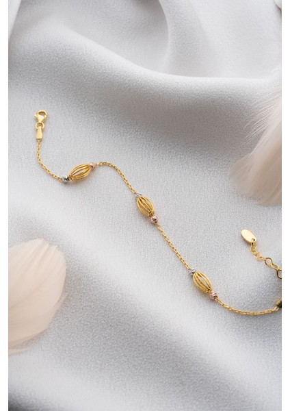 925 Ayar Gümüş Gold Oval Kafes Dorika Bileklik fırsatları