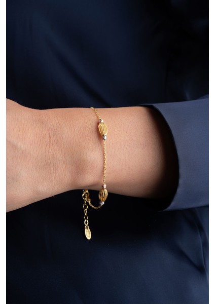 925 Ayar Gümüş Gold Oval Kafes Dorika Bileklik indirimleri