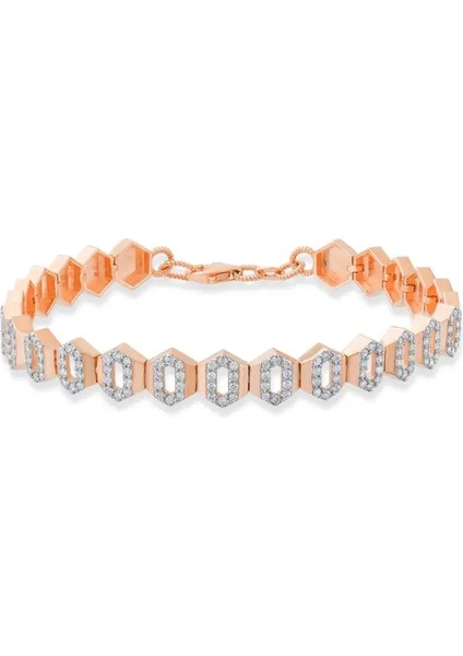 0,94ct Pırlanta Taşlı Altıgen Tasarım Anka Bileklik - 14 Ayar Rose Altın & Lüks Bileklik