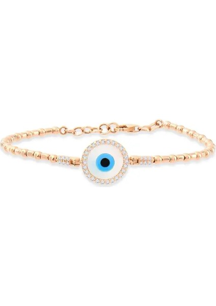 0,23ct Pırlanta Taşlı Göz Anka Bileklik - 18 Ayar Rose Altın Nazar Boncuğu Bileklik