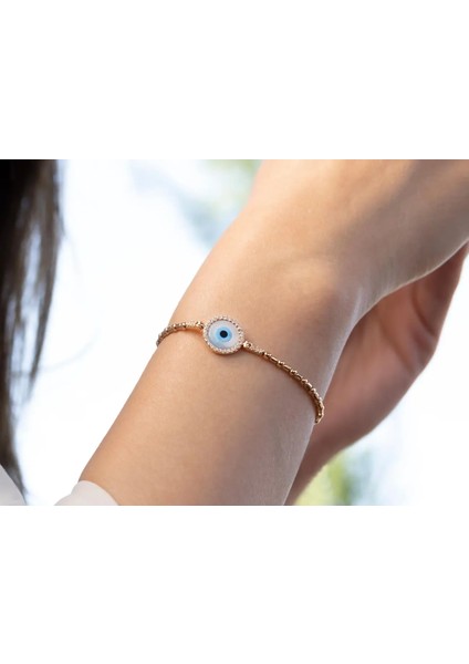 0,23ct Pırlanta Taşlı Göz Anka Bileklik - 18 Ayar Rose Altın Nazar Boncuğu Bileklik fırsatları